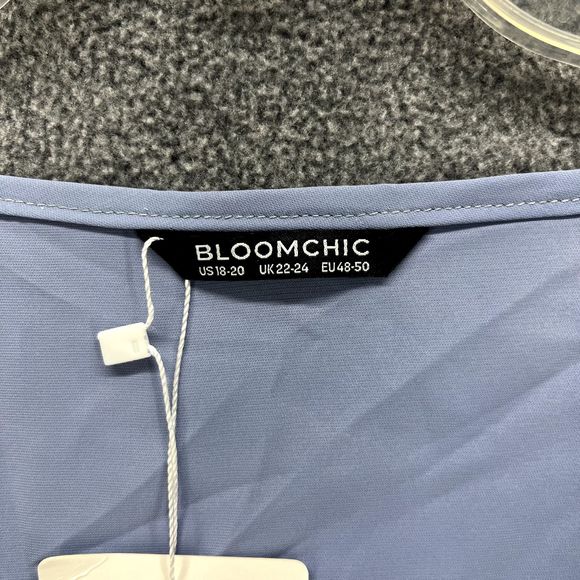 Bloomchic Top Womens Plus 2X 18 20 Blue V Neck tie bow 3/4 Sleeve casual Blouse - Picture 9 of 15